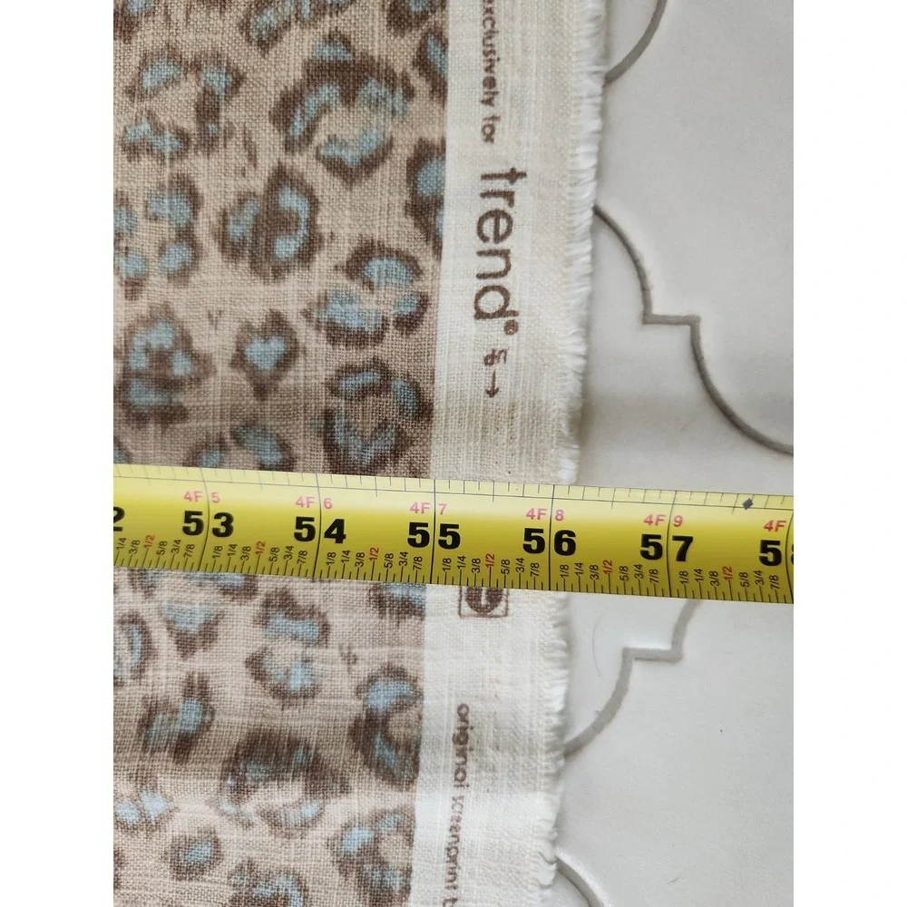 1.4+yd/ Tan Blue Leopard Fabric Linen Blend 54